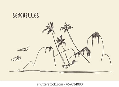 Sketch of a Seychelles view, vector illustration, hand drawn