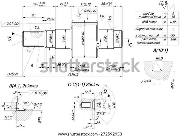 Sketch Shaft Hatching Engineering Drawing Lines Stock Vector (Royalty ...