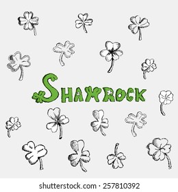 Sketch shamrock. Saint Patrick's Day. Irish holiday. Flat vector illustration