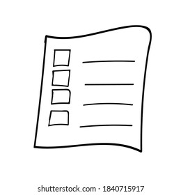 Sketch of a sheet of paper with a list. Vector element for design. Doodle illustration.