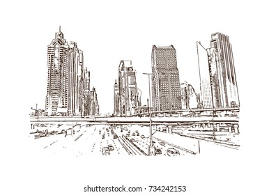 Sketch Sheikh Zayed Road Dubai Uae Stock Vector (Royalty Free ...