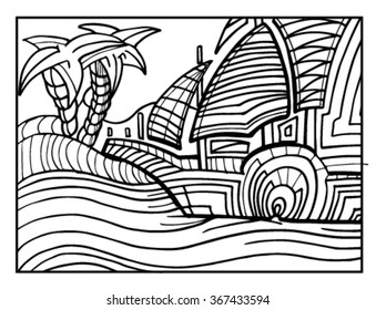Sketch of ship. Pattern ship.Doodle ship.