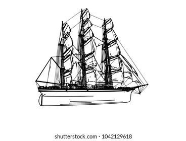 sketch ship of a sailboat vector