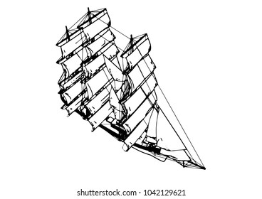 sketch ship of a sailboat vector