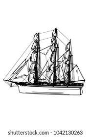 sketch ship of a sailboat vector