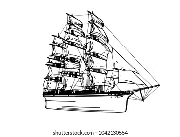 sketch ship of a sailboat vector