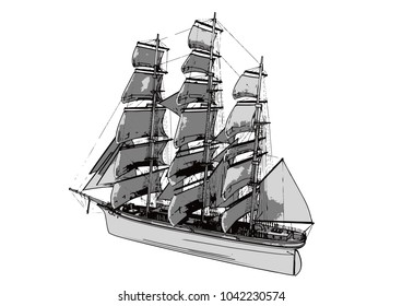 sketch ship of a sailboat vector