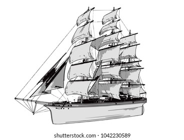 sketch ship of a sailboat vector