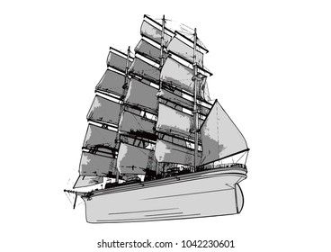 sketch ship of a sailboat vector