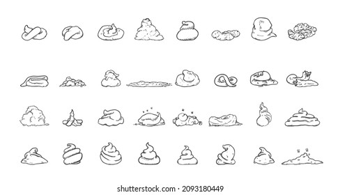 Sketch Shit. Big Vector Set of Poop Piles Illustrations