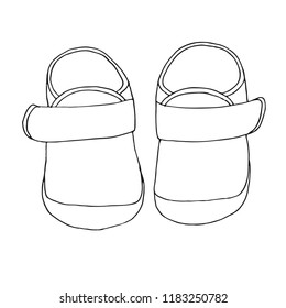 Sketch of shoes for the baby. A pair of shoes isolated on a white background. Vector illustration.