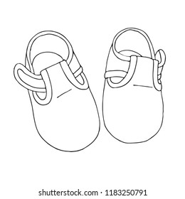 Sketch of shoes for the baby. A pair of shoes isolated on a white background. Vector illustration.