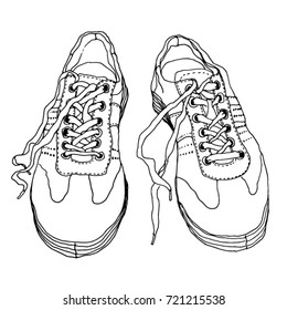 Sketch of shoes. Vector line art Illustration of sports snickers.