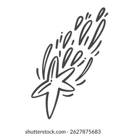Sketch shooting space star with falling trails. Doodle sketch star in motion, space and creativity themes design