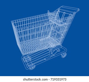 Sketch shopping trolley. Vector rendering of 3d. Wire-frame style. The layers of visible and invisible lines are separated