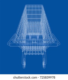 Sketch shopping trolley. Vector rendering of 3d. Wire-frame style. The layers of visible and invisible lines are separated