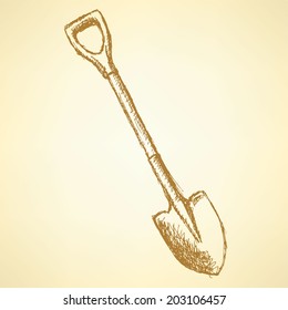 Sketch shovel, vector vintage background eps 10