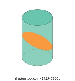 The sketch shows the intersection of a plane with a cylinder, resulting in an ellipse.Cross-section of a solid cylinder. concept of Plane sections. vector illustration design for lesson education