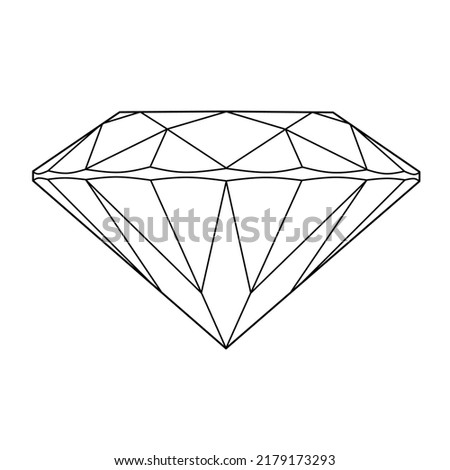 Sketch of a side view round briliant cut diamond on white background. round diamond cut shape and design diagrams vector illustration, isolated on white background.