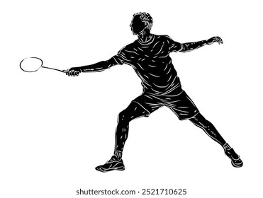 Skizze Silhouette Badminton-Spieler. Handzeichnungsstil.