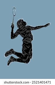 Skizze Silhouette Badminton-Spieler Vektorgrafik für Element-Design.