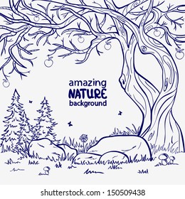 Sketch silhouette of a beautiful forest landscape