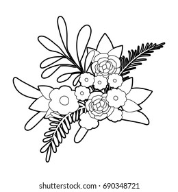 sketch silhouette of bouquet flowers with leaves and branches vector illustration