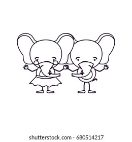 sketch silhouette caricature with couple of elephants holding hands vector illustration