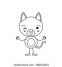 sketch silhouette caricature of cute cat wink eye expression vector illustration
