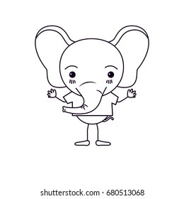 sketch silhouette caricature of cute elephant tranquility expression with t-shirt vector illustration