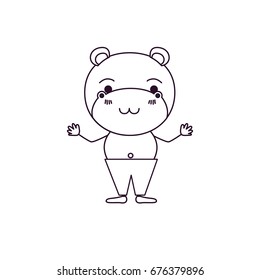 sketch silhouette caricature of cute hippopotamus tranquility expression in pants vector illustration