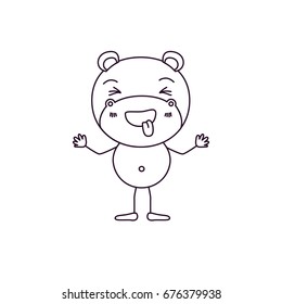 sketch silhouette caricature of cute hippopotamus happiness expression and sticking out tongue vector illustration