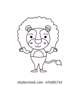 sketch silhouette caricature of cute lion in pants and surprised expression vector illustration