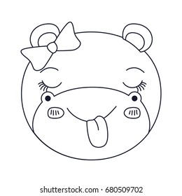 sketch silhouette caricature face of female hippo animal sticking out tongue expression vector illustration