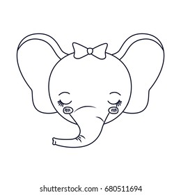 sketch silhouette caricature face of female elephant animal eyes closed expression vector illustration