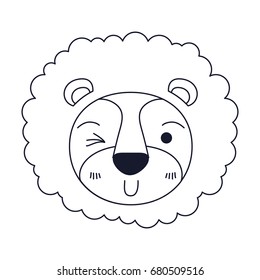 sketch silhouette caricature face of lion wink eye expression with mane vector illustration