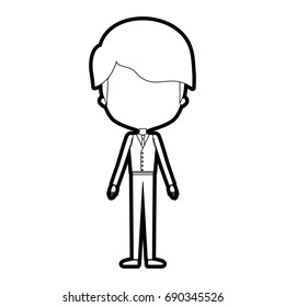 sketch silhouette of caricature faceless groom guy in wedding formal suit with mushroom haircut vector illustration