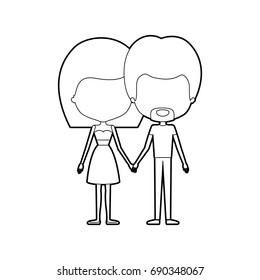 sketch silhouette of caricature faceless thin couple in clothes of bearded man and woman in skirt and top with straight medium hairstyle holding hands vector illustration