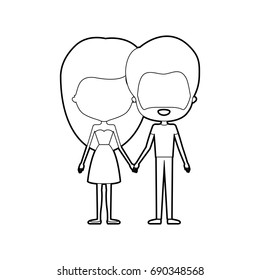 sketch silhouette of caricature faceless thin couple of bearded man and woman with long hair in dress holding hands vector illustration