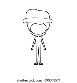 sketch silhouette of caricature faceless thin bearded man in clothes with modern hat vector illustration