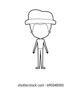 sketch silhouette of caricature faceless thin man in clothes with modern hat vector illustration