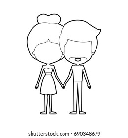 sketch silhouette of caricature faceless thin couple of bearded man and woman in dress holding hands vector illustration