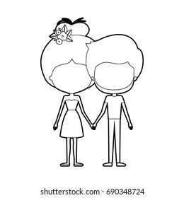 sketch silhouette of caricature faceless thin couple of bearded man and woman in dress holding hands vector illustration