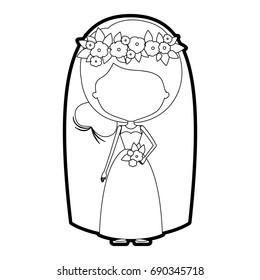 sketch silhouette of caricature faceless woman in wedding dress with bun side hairstyle vector illustration
