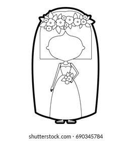 sketch silhouette of caricature faceless woman in wedding dress with straight short hair vector illustration