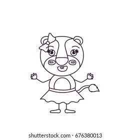 sketch silhouette caricature half body of female lioness with bow lace and happiness expression vector illustration