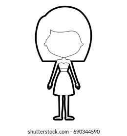 sketch silhouette of caricature skinny faceless woman in clothes with medium straight hairstyle vector illustration