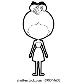 sketch silhouette of caricature skinny faceless woman in dress with bun collected hairstyle and flower crown accesory vector illustration