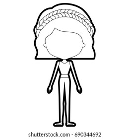 sketch silhouette of caricature skinny faceless woman in clothes with wavy short hairstyle and braid vector illustration