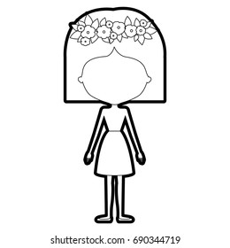 sketch silhouette of caricature skinny faceless woman in clothes with short hairstyle and flower crown accesory vector illustration